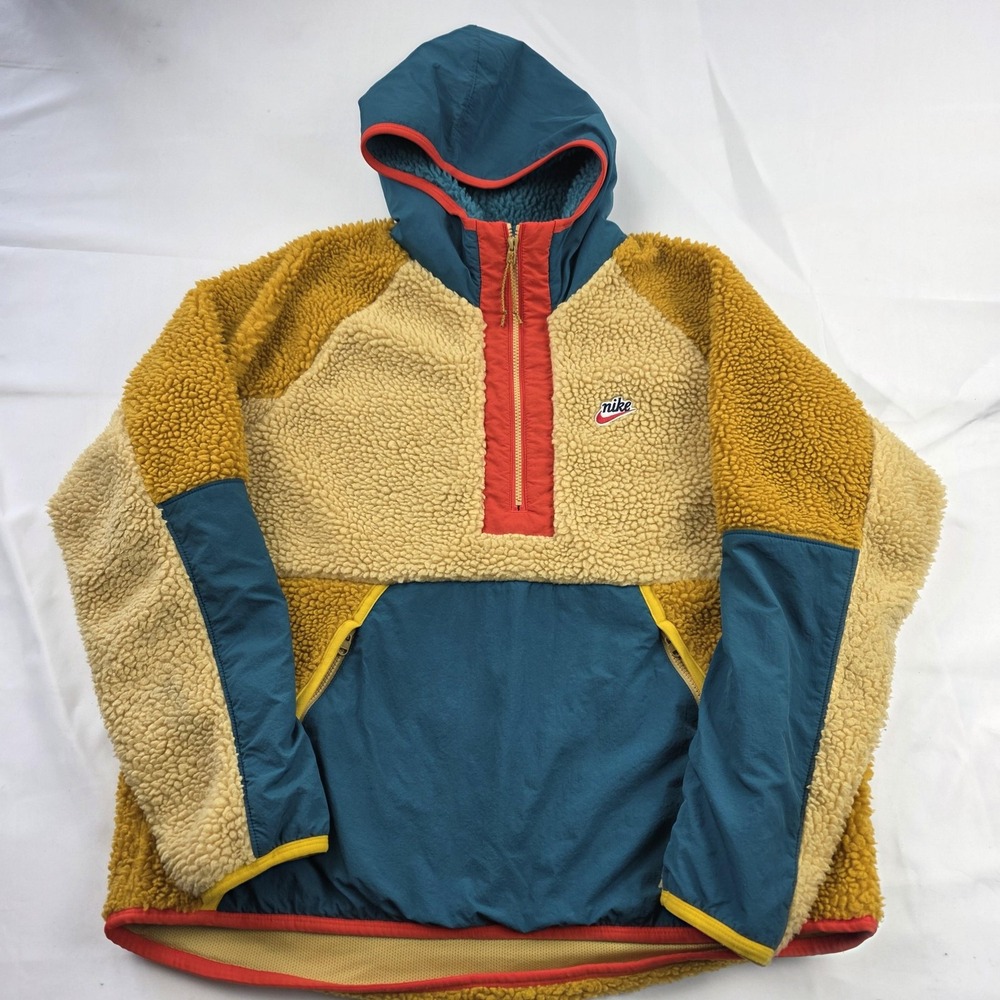 Nike Hoodie Mens Large Sherpa Fleece 1/2 Zip Colorblock Pullover Sweatshirt